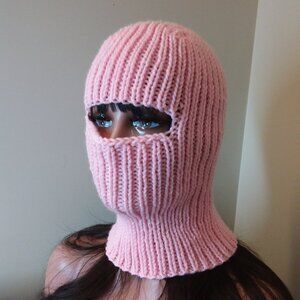 Pink Handknit Soft Acrylic Balaclava Hat